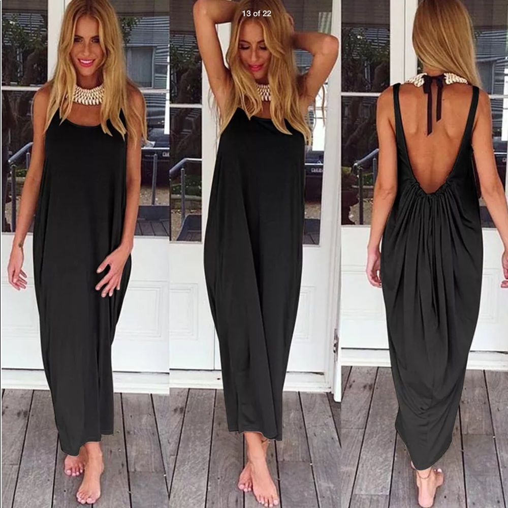 🌴Beach Maxi Dress🌴Blue or Black - Picture 1 of 6